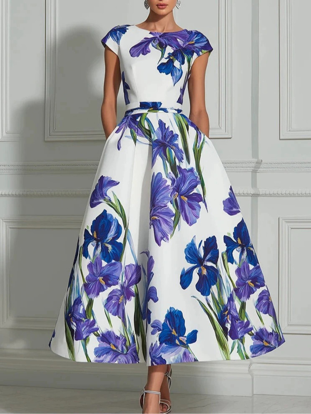 ZARA Blue White Porcelain Print Sleeveless Maxi Gown